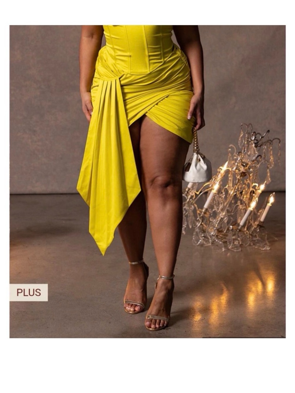 PrettyLittleThing Satin Chartreuse Draped Mini Skirt NWT Sz 24